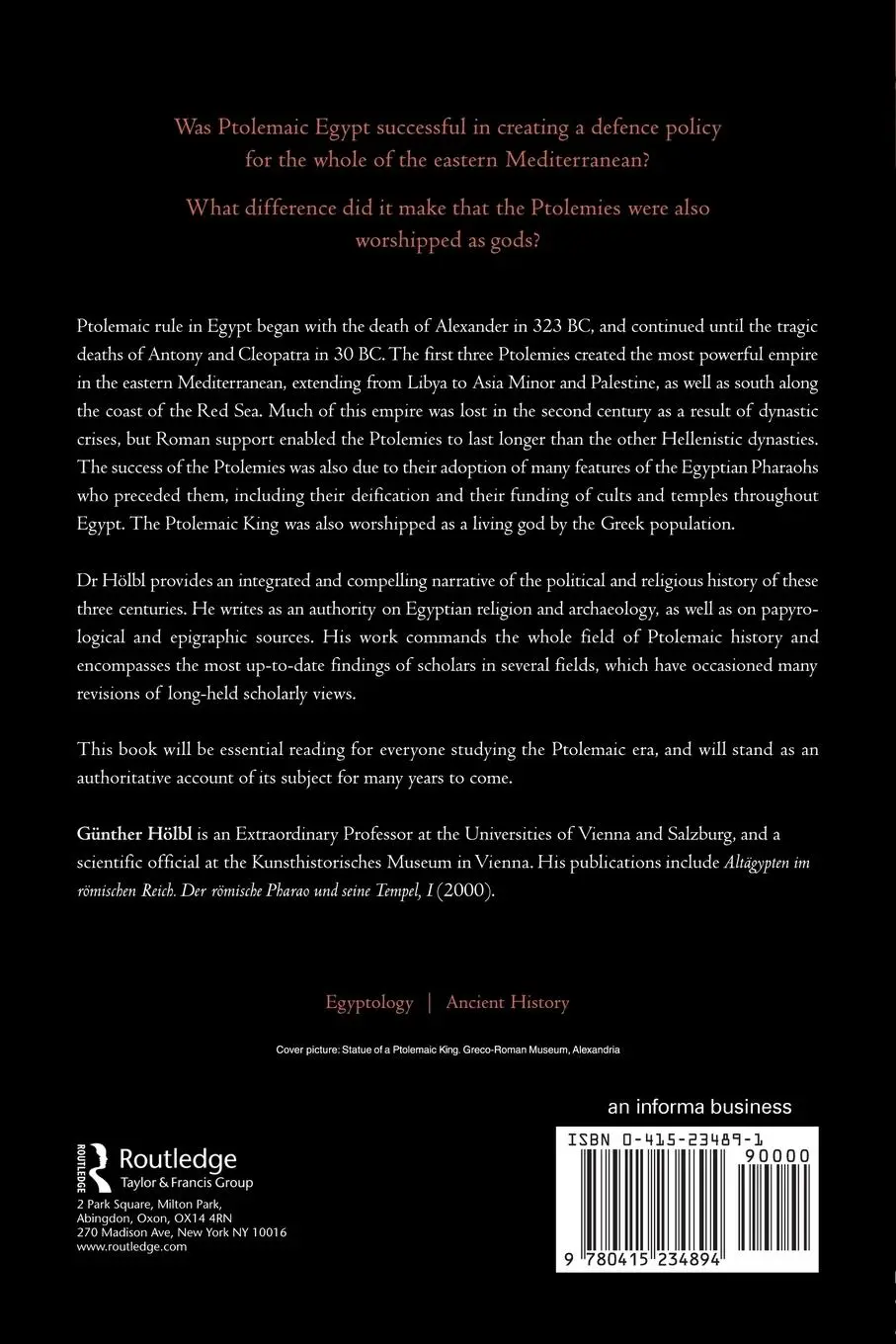 Rückseite: 9780415234894 | A History of the Ptolemaic Empire | Günther Hölbl | Taschenbuch | 2000