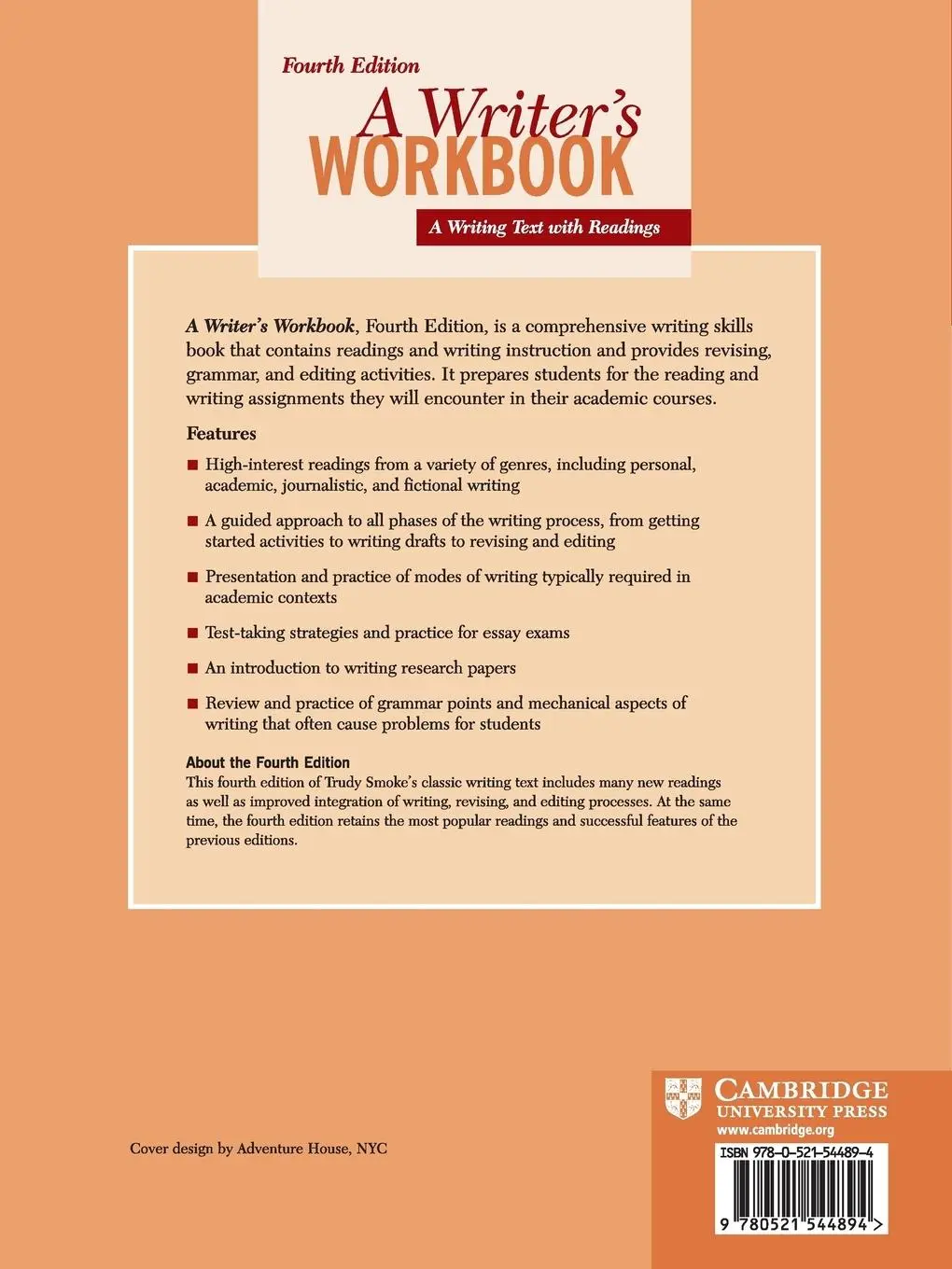Rückseite: 9780521544894 | A Writer's Workbook Student's Book, 4th Edition | Trudy Smoke | Buch