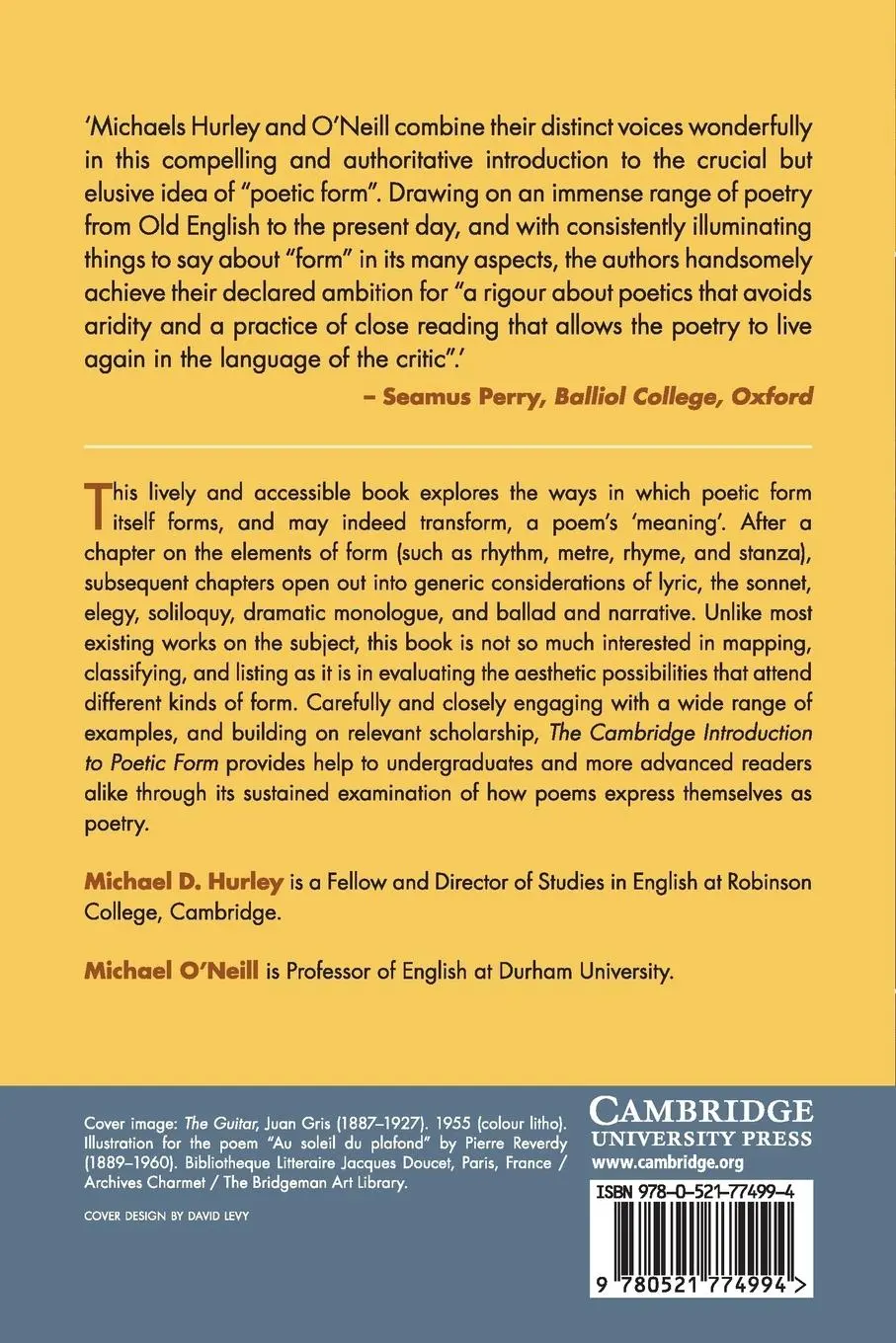 Rückseite: 9780521774994 | Poetic Form | An Introduction | Michael D. Hurley (u. a.) | Buch