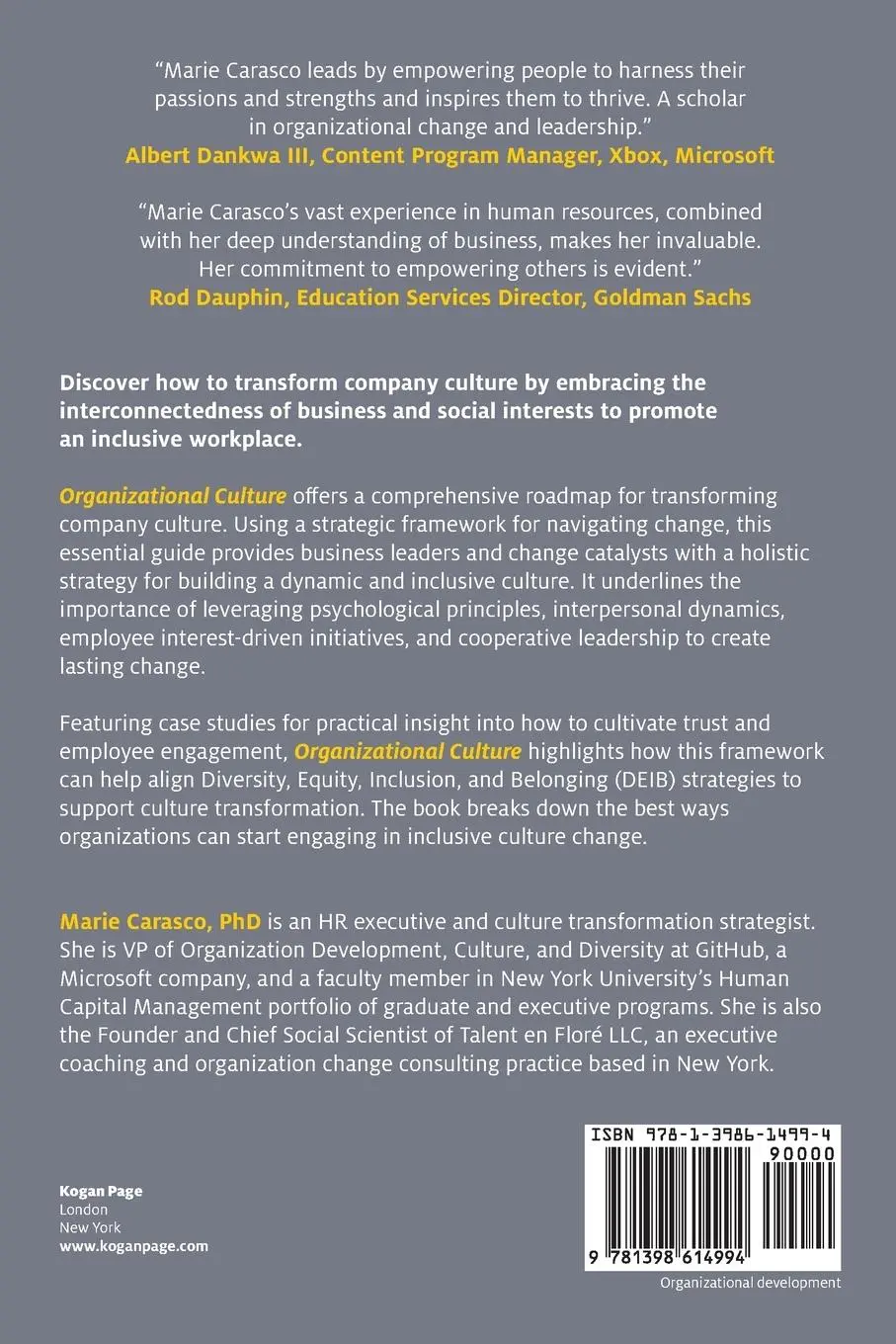 Rückseite: 9781398614994 | Organizational Culture | A Guide to Inclusive Transformation | Carasco