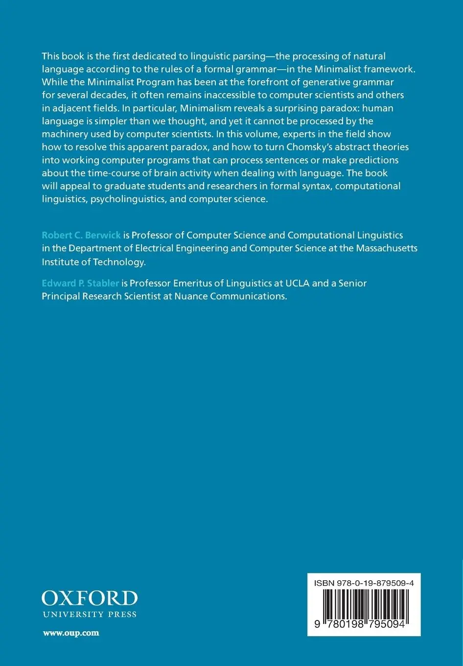 Rückseite: 9780198795094 | Minimalist Parsing | Robert C Berwick (u. a.) | Taschenbuch | Englisch