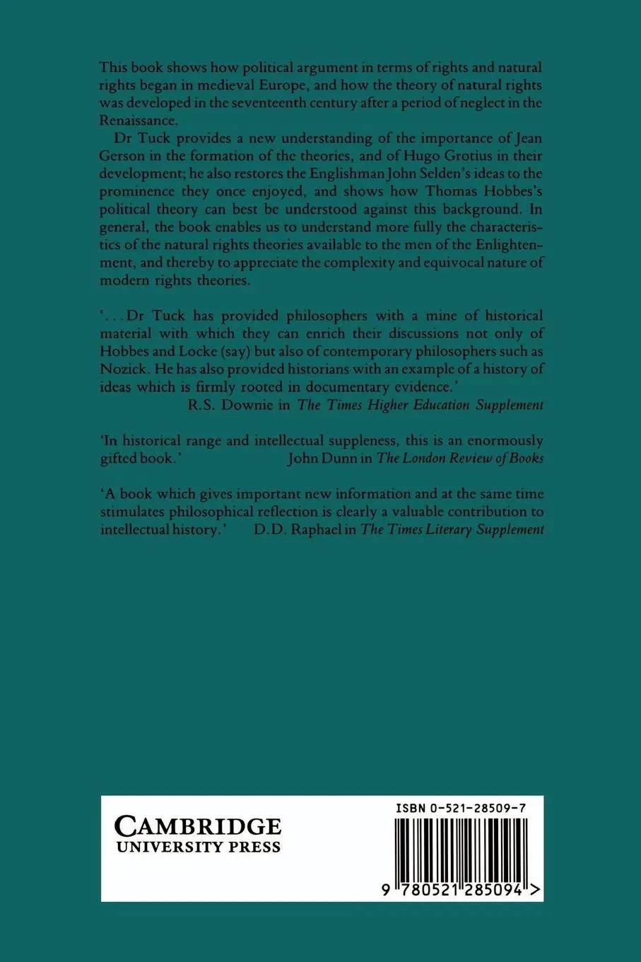 Rückseite: 9780521285094 | Natural Rights Theories | Their Origin and Development | Richard Tuck