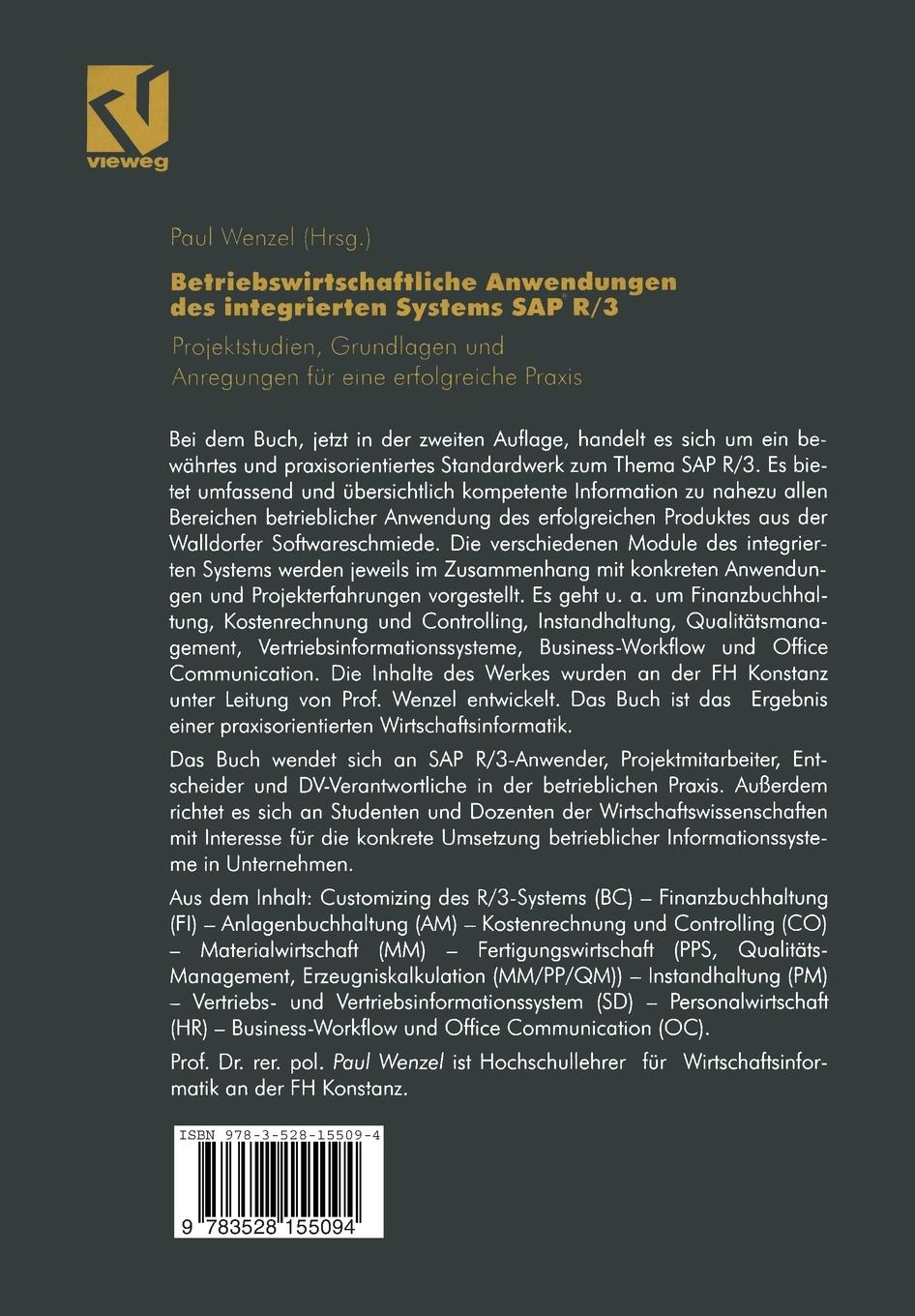 Rückseite: 9783528155094 | Betriebswirtschaftliche Anwendungen des integrierten Systems SAP R/3