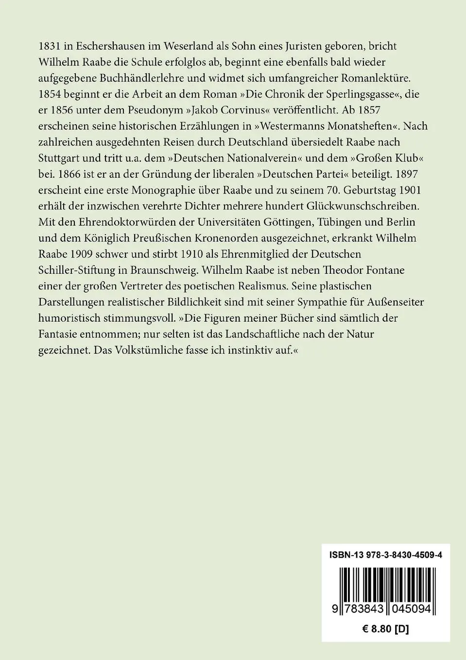Rückseite: 9783843045094 | Deutscher Mondschein | Vier Erzählungen | Wilhelm Raabe | Taschenbuch