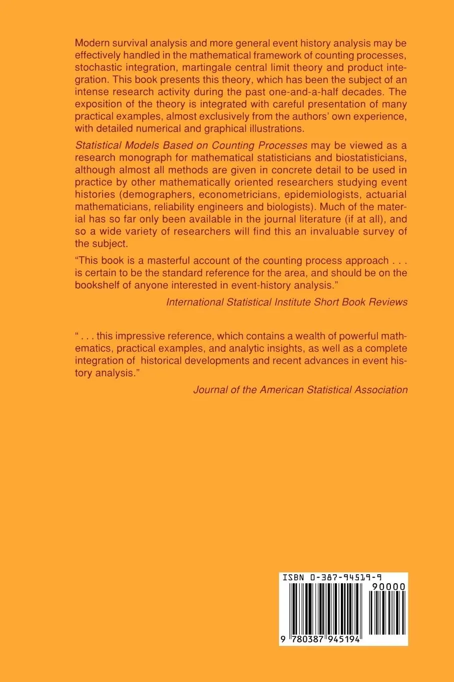 Rückseite: 9780387945194 | Statistical Models Based on Counting Processes | Andersen (u. a.) | xi