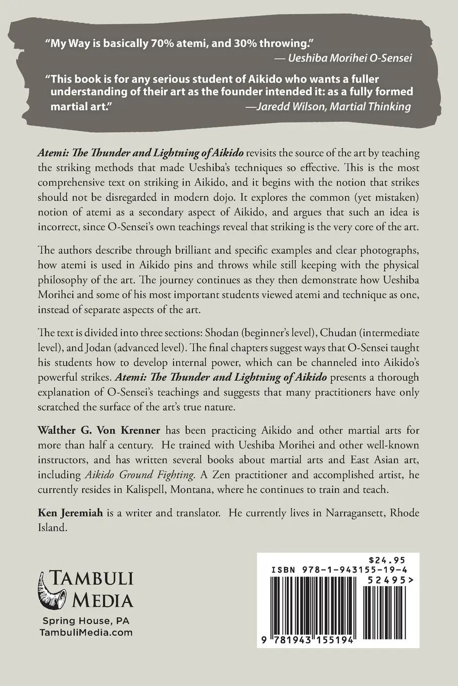 Rückseite: 9781943155194 | Atemi | The Thunder and Lightning of Aikido | Krenner (u. a.) | Buch