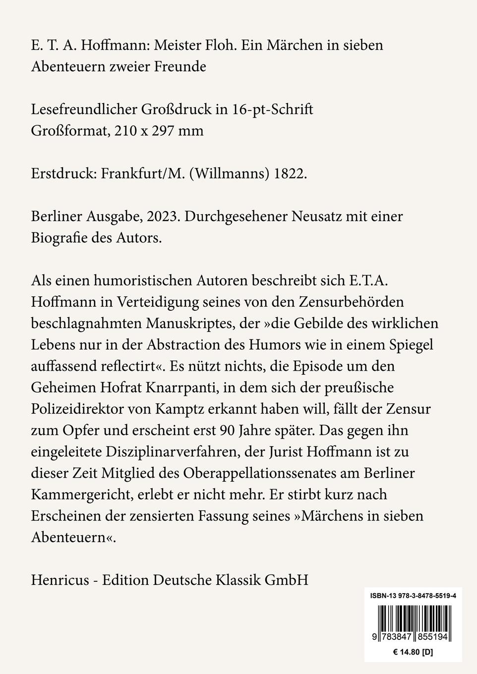 Rückseite: 9783847855194 | Meister Floh (Großdruck) | E. T. A. Hoffmann | Taschenbuch | Paperback