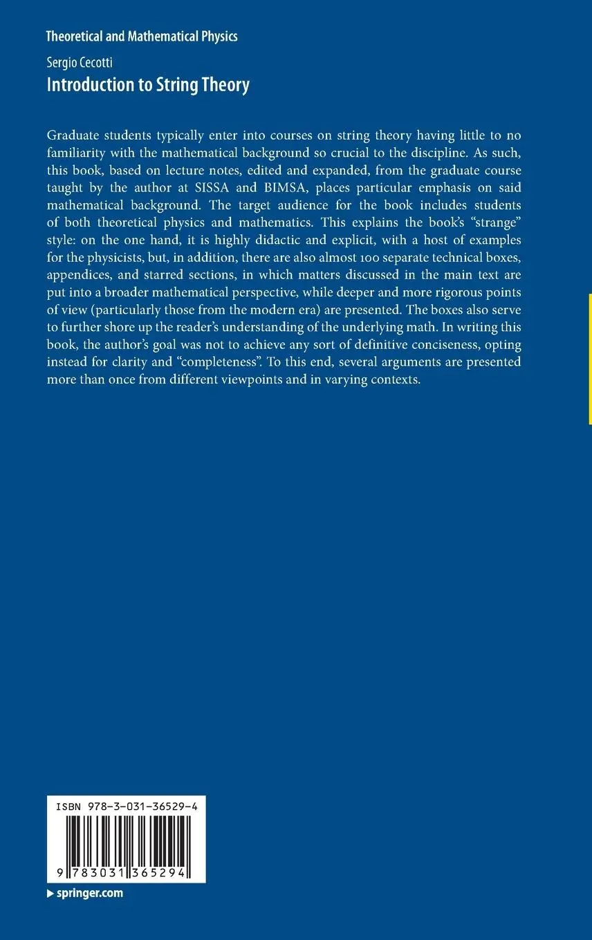 Rückseite: 9783031365294 | Introduction to String Theory | Sergio Cecotti | Buch | xxix | 2023