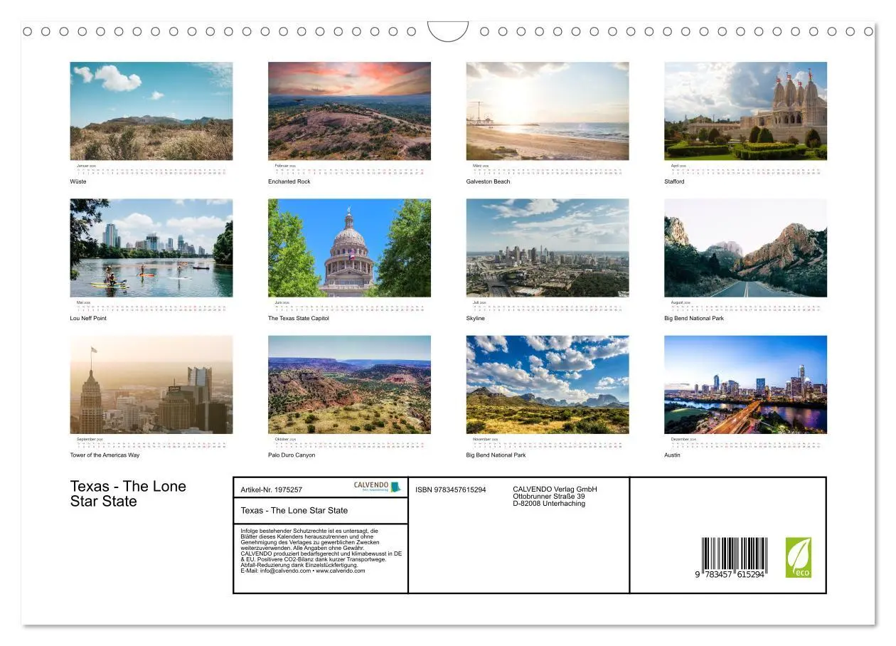 Bild: 9783457615294 | Texas - The Lone Star State (Wandkalender 2026 DIN A3 quer),...