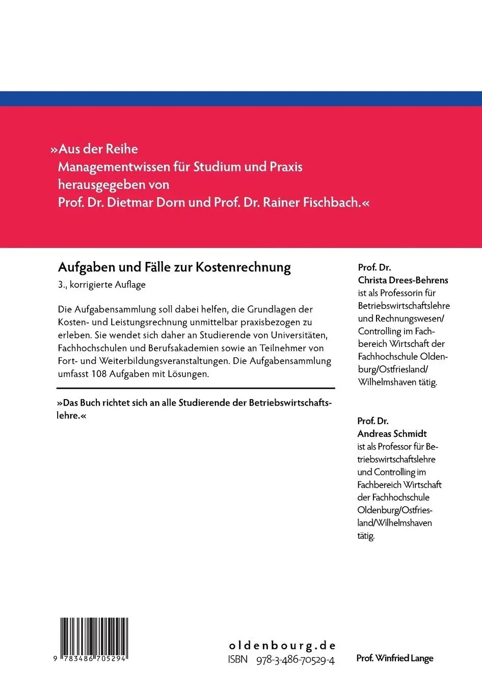 Rückseite: 9783486705294 | Aufgaben und Fälle zur Kostenrechnung | Andreas Schmidt (u. a.) | Buch