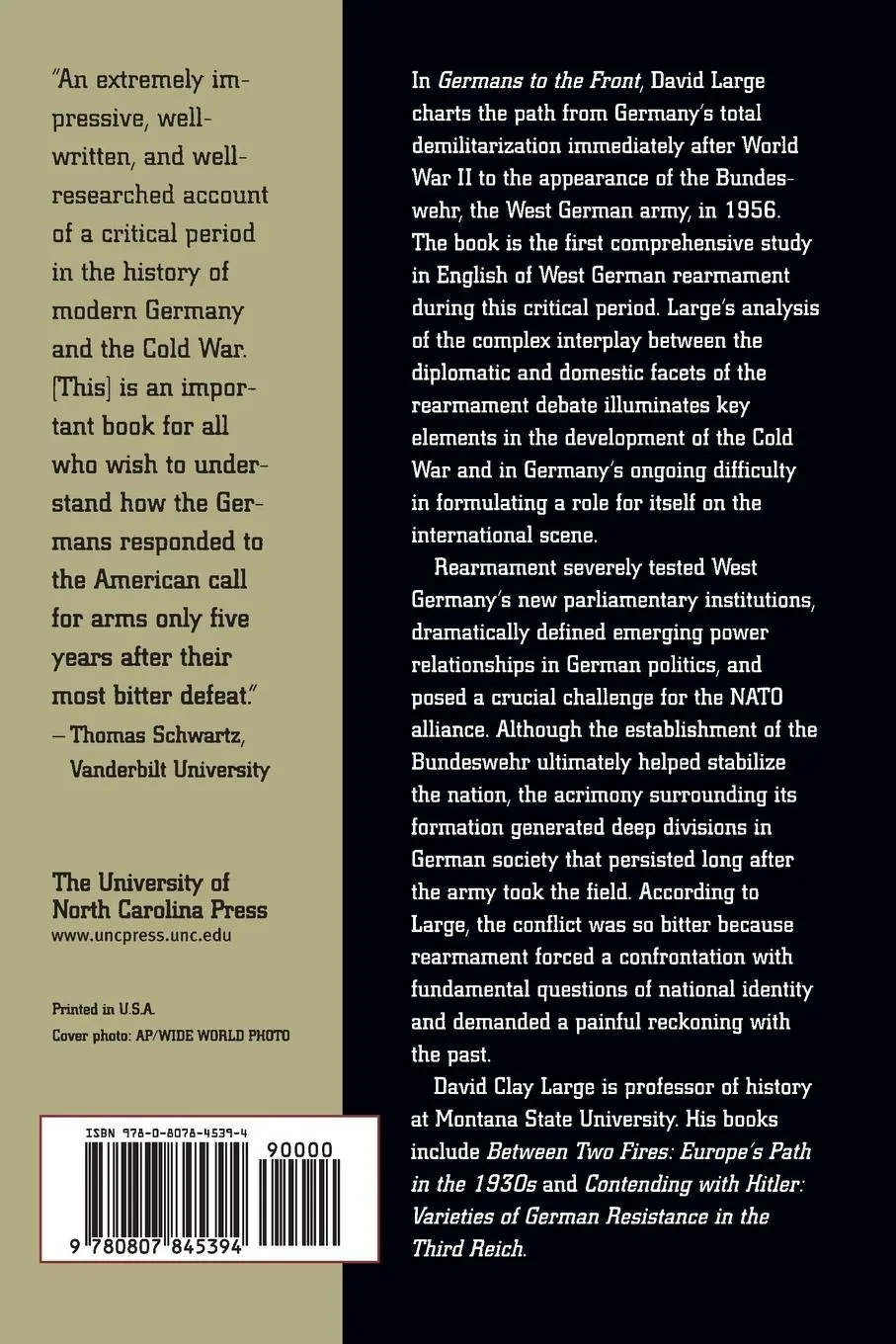 Rückseite: 9780807845394 | Germans to the Front | West German Rearmament in the Adenauer Era