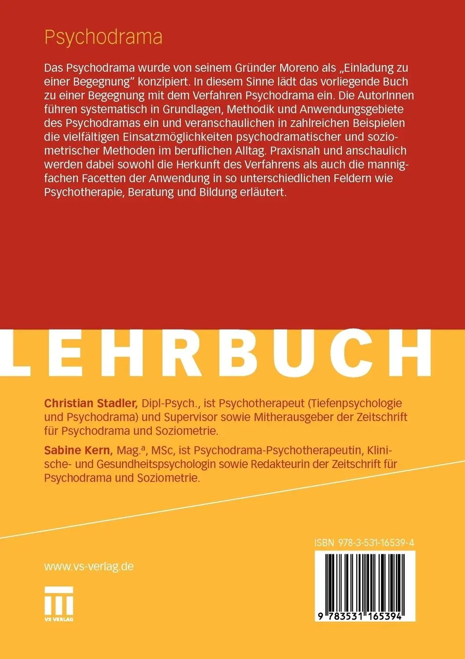 Rückseite: 9783531165394 | Psychodrama | Eine Einführung | Sabine Kern (u. a.) | Taschenbuch