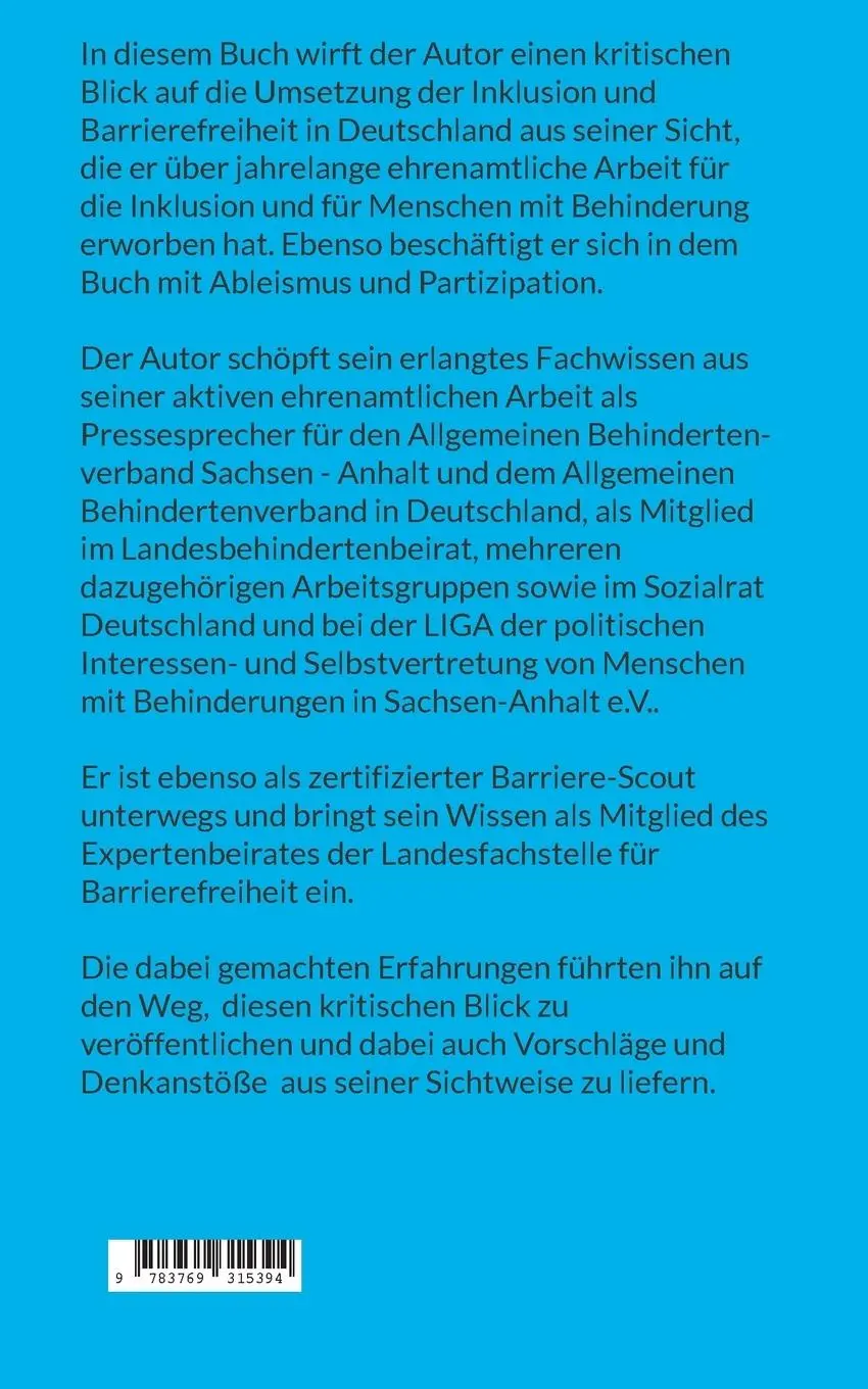 Rückseite: 9783769315394 | Wie inklusiv ist Deutschland? | Ein kritischer Blick | Jörg Polster