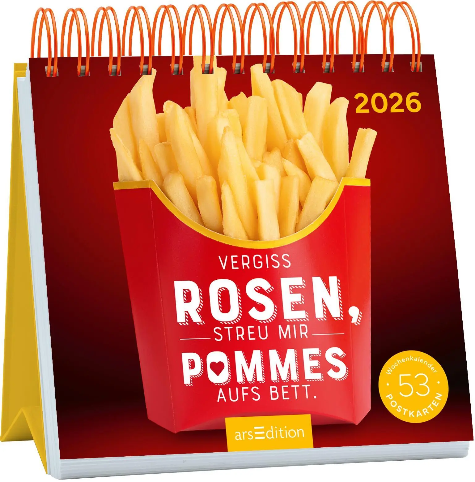 Cover: 4014489135494 | Postkartenkalender Vergiss Rosen, streu mir Pommes aufs Bett. 2026