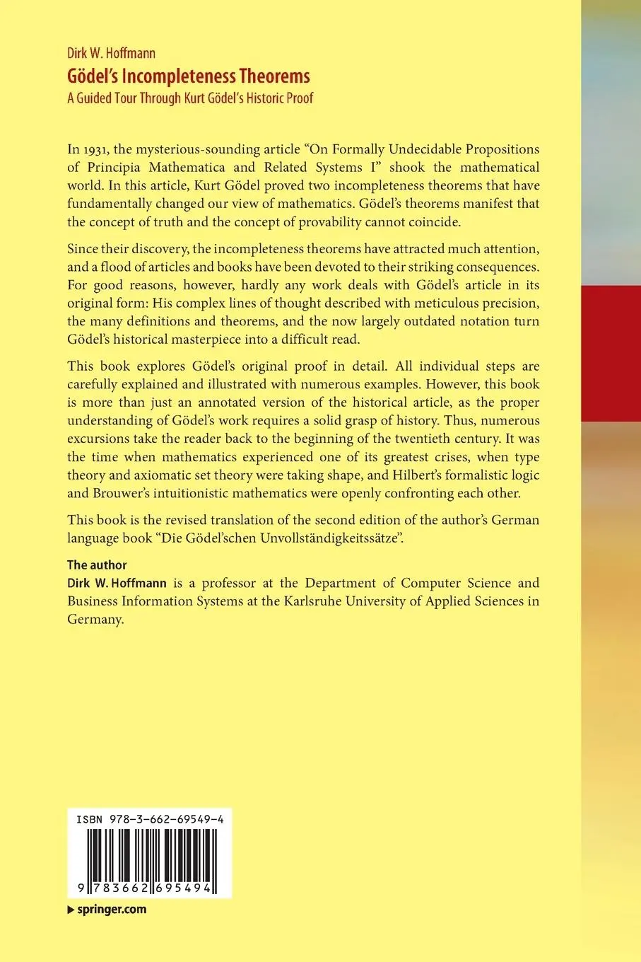 Rückseite: 9783662695494 | Gödel's Incompleteness Theorems | Dirk W. Hoffmann | Taschenbuch | xix