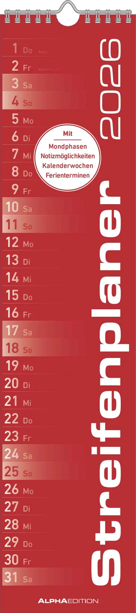 Cover: 4069095005594 | Streifenplaner ROT 2026 - Streifenkalender - Wandplaner -...