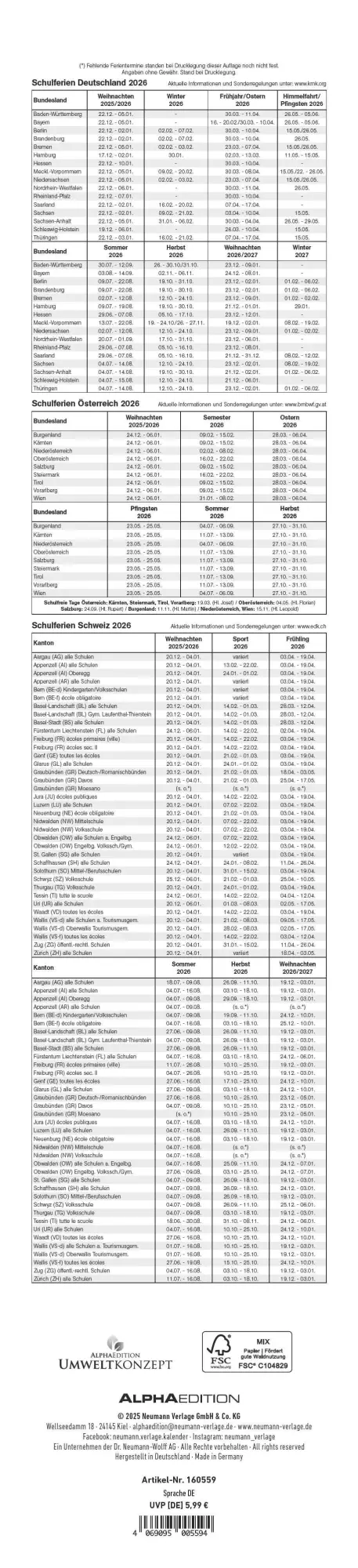 Rückseite: 4069095005594 | Streifenplaner ROT 2026 - Streifenkalender - Wandplaner -...