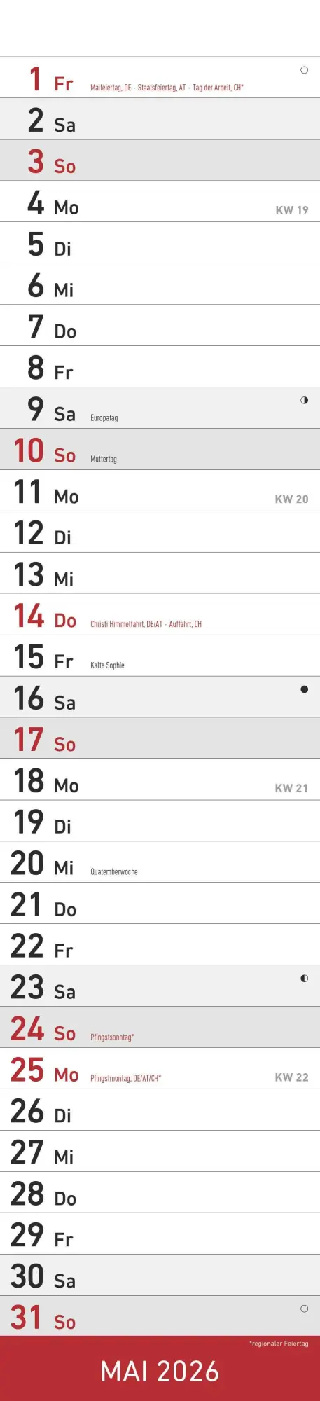 Bild: 4069095005594 | Streifenplaner ROT 2026 - Streifenkalender - Wandplaner -...