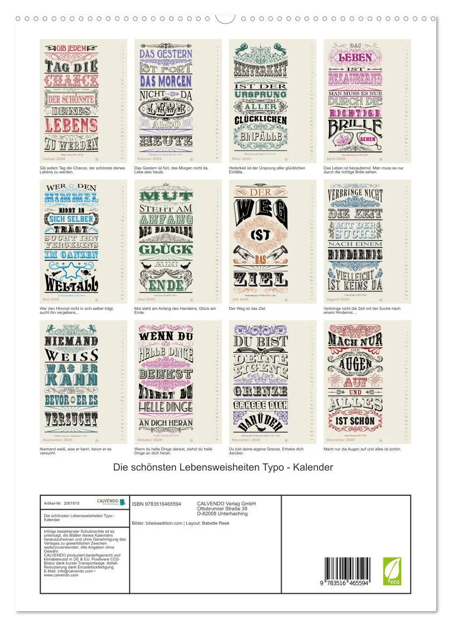 Bild: 9783516465594 | Die schönsten Lebensweisheiten Typo - Kalender (hochwertiger...