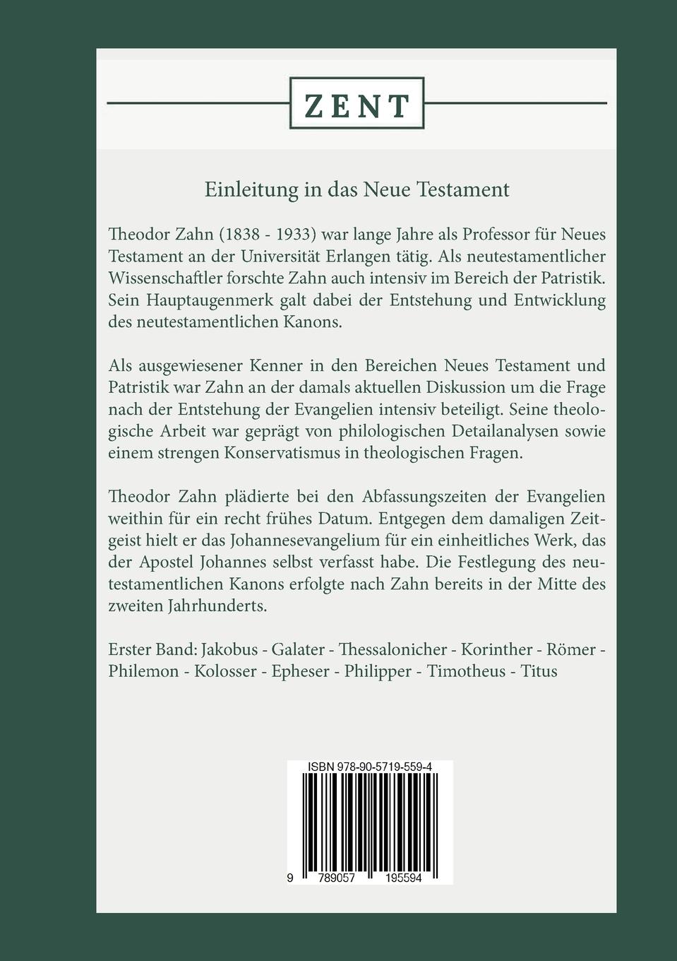 Rückseite: 9789057195594 | Einleitung in das Neue Testament | Erster Band | Theodor Zahn | Buch