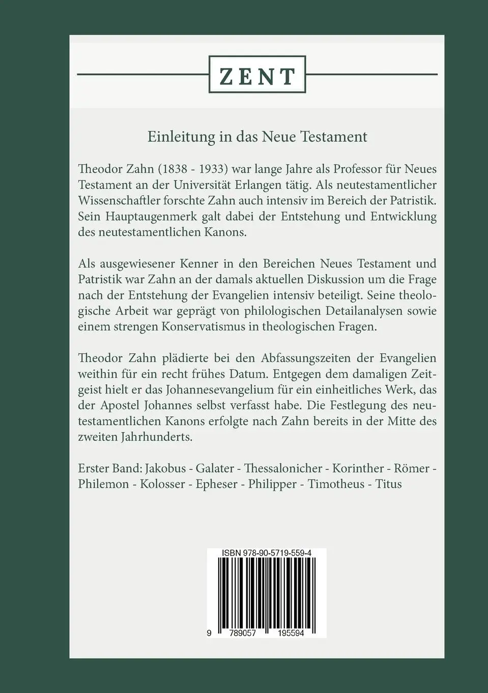 Rückseite: 9789057195594 | Einleitung in das Neue Testament | Erster Band | Theodor Zahn | Buch