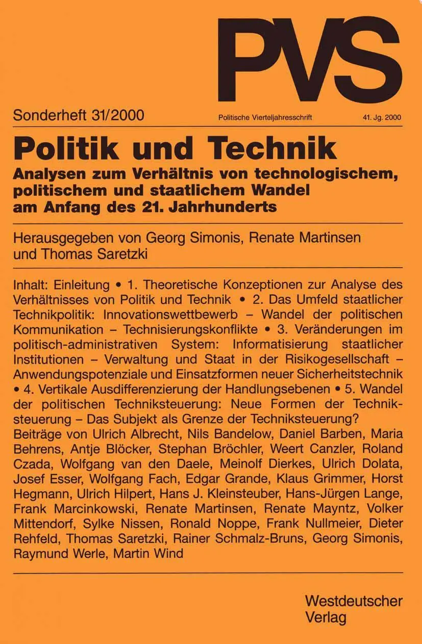 Cover: 9783531135694 | Politik und Technik | Georg Simonis (u. a.) | Taschenbuch | xx | 2001