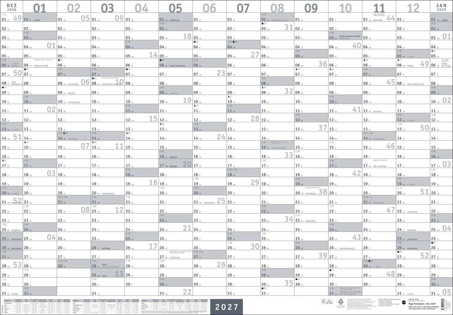 Cover: 9783756415694 | Mega-Posterplaner, silber 2027 | Heye | Kalender | Bürokalender Heye