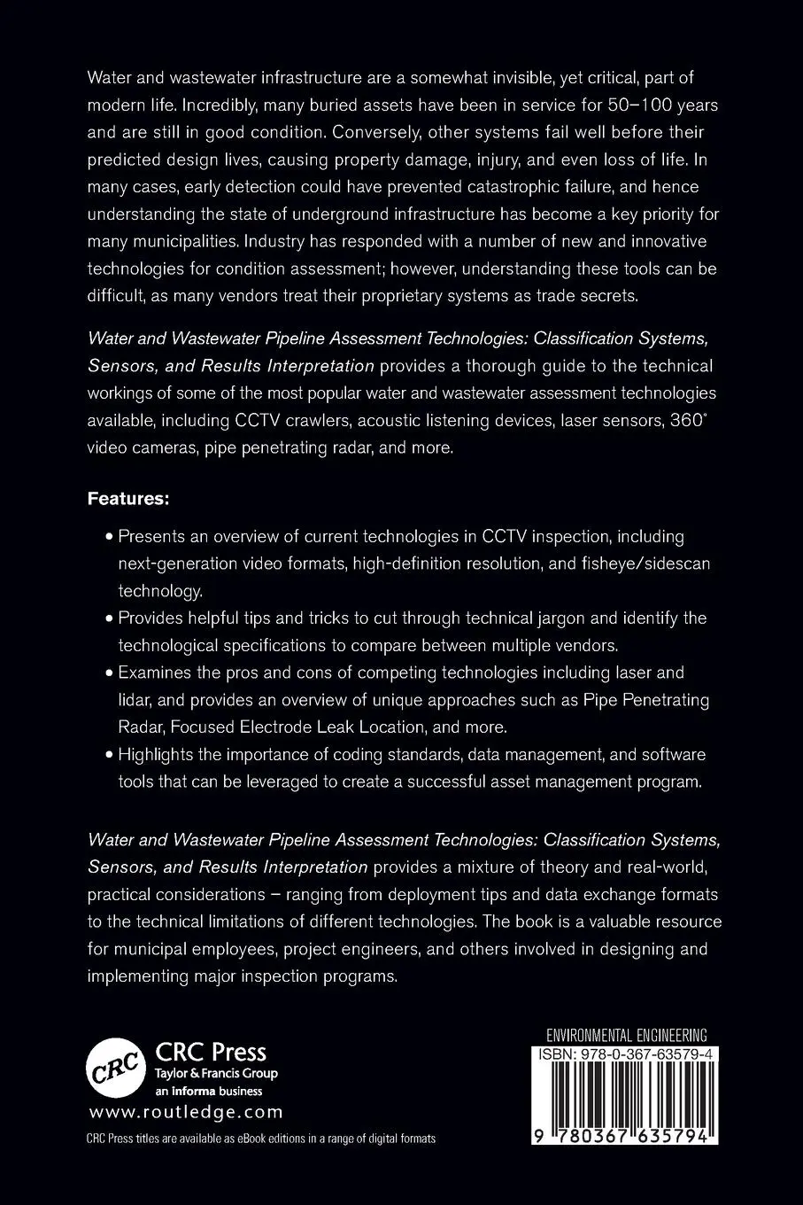 Rückseite: 9780367635794 | Water and Wastewater Pipeline Assessment Technologies | Justin Starr
