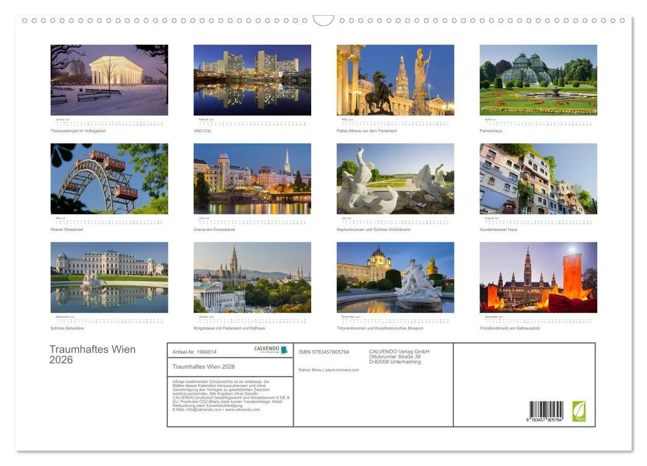 Bild: 9783457805794 | Traumhaftes Wien 2026 (Wandkalender 2026 DIN A2 quer), CALVENDO...