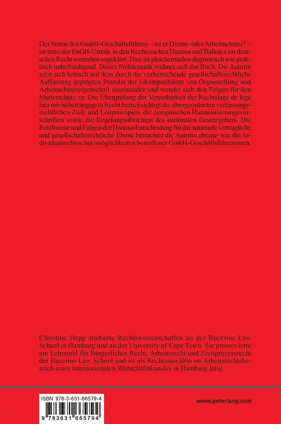 Rückseite: 9783631665794 | Mutterschutz für GmbH-Geschäftsführerinnen | Christine Hepp | Buch