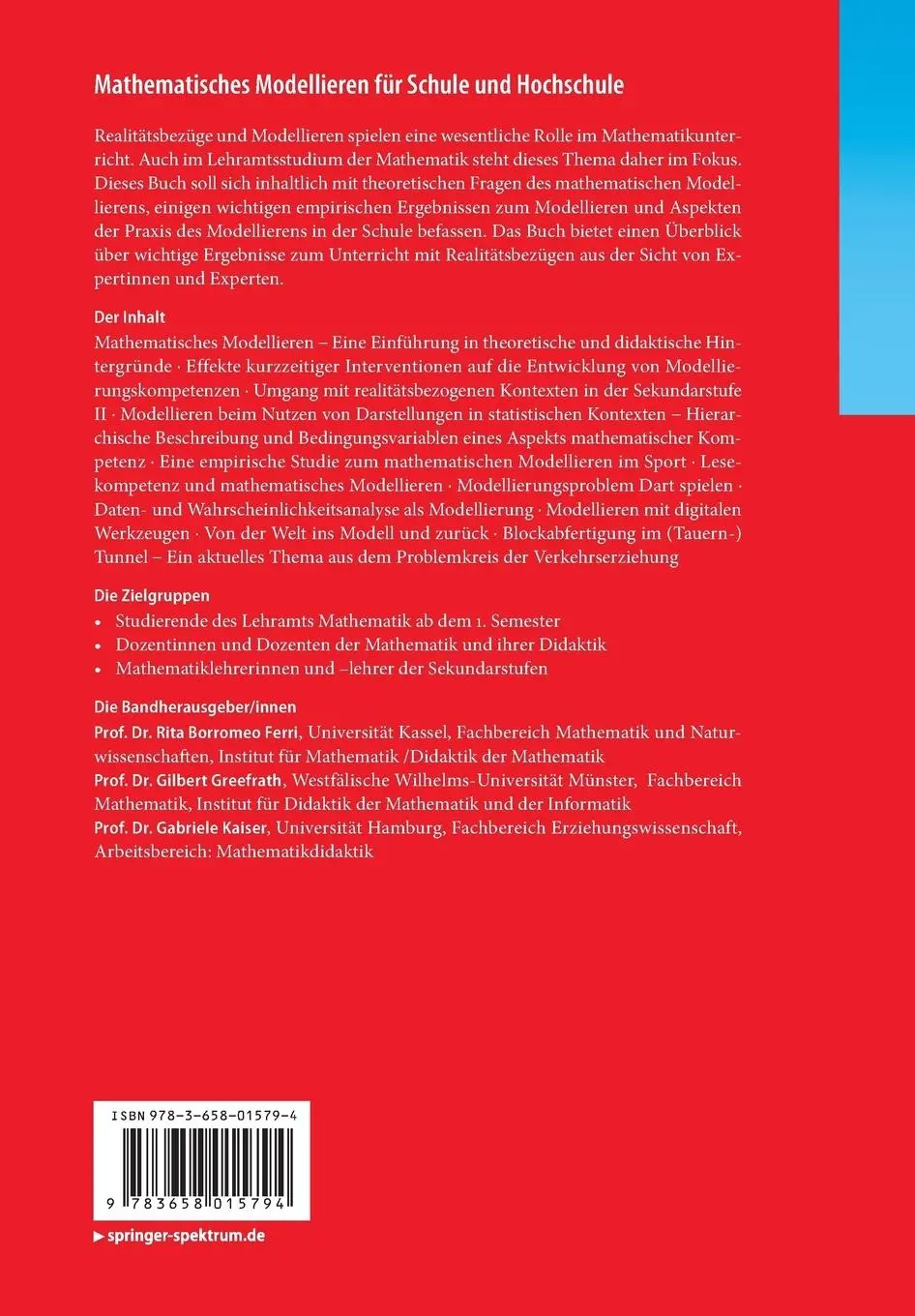 Rückseite: 9783658015794 | Mathematisches Modellieren für Schule und Hochschule | Ferri (u. a.)