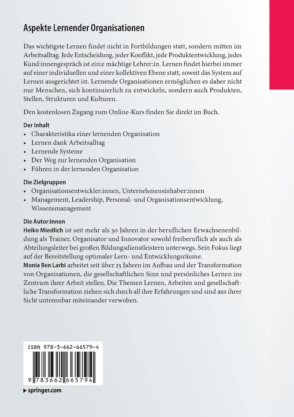 Rückseite: 9783662665794 | Aspekte Lernender Organisationen | Monia Ben Larbi (u. a.) | Buch | xv