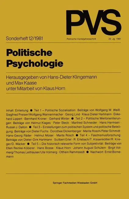 Cover: 9783531115894 | Politische Psychologie | Max Kaase | Taschenbuch | 472 S. | Deutsch