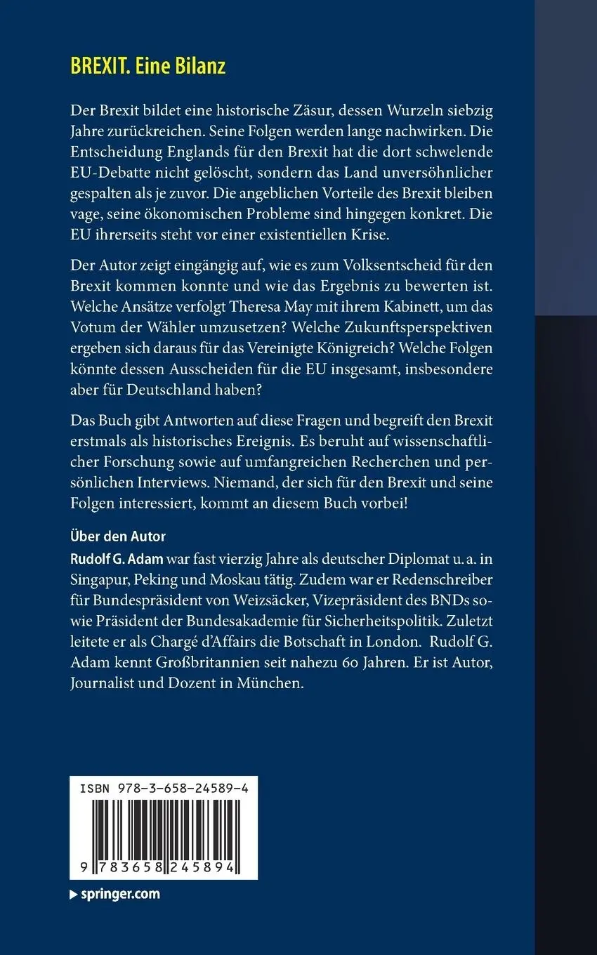 Rückseite: 9783658245894 | BREXIT | Eine Bilanz | Rudolf G. Adam | Taschenbuch | xiii | Deutsch