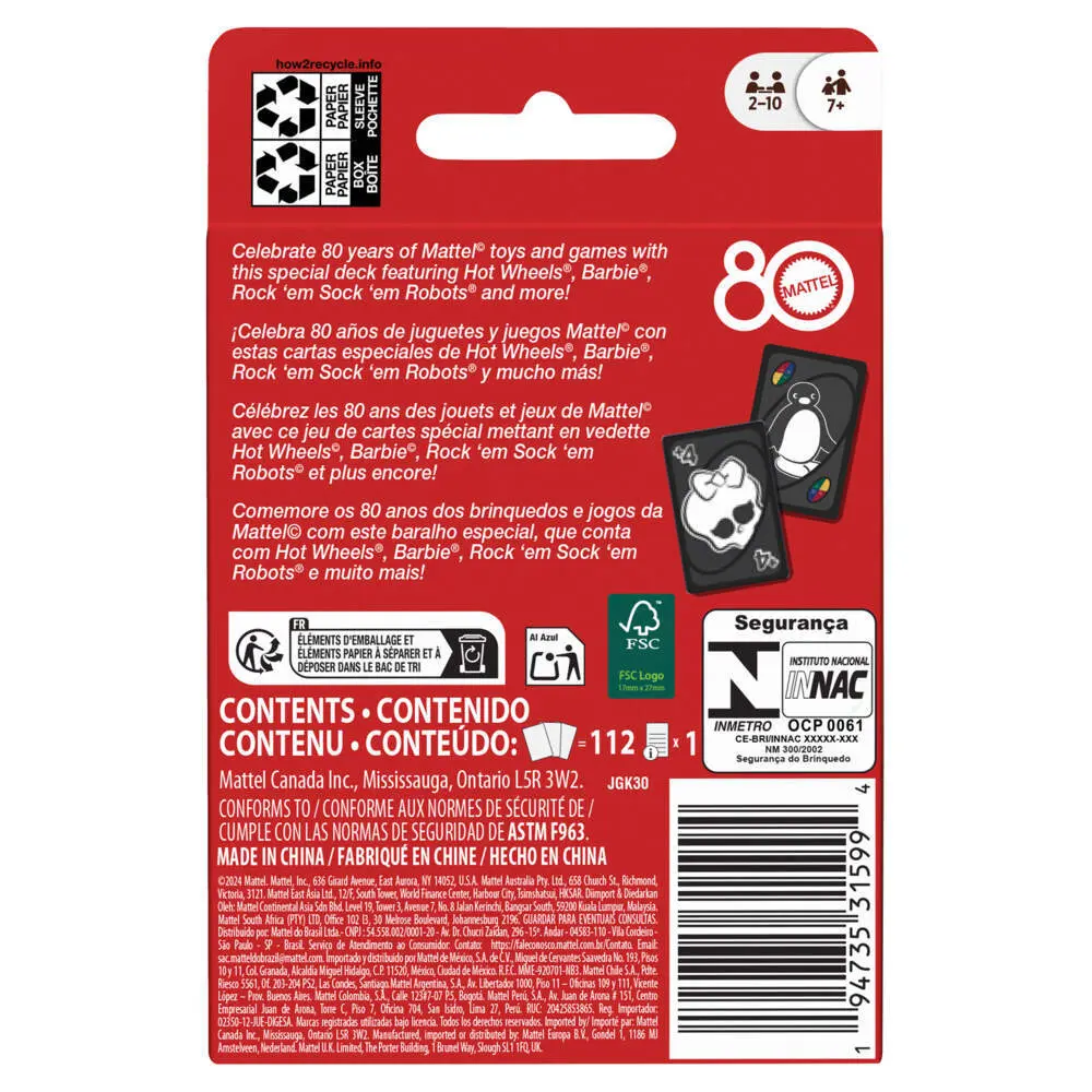 Bild: 194735315994 | Mattel 80th Anniversairy UNO Ruby Red | Spiel | Fensterkarton | JGK30