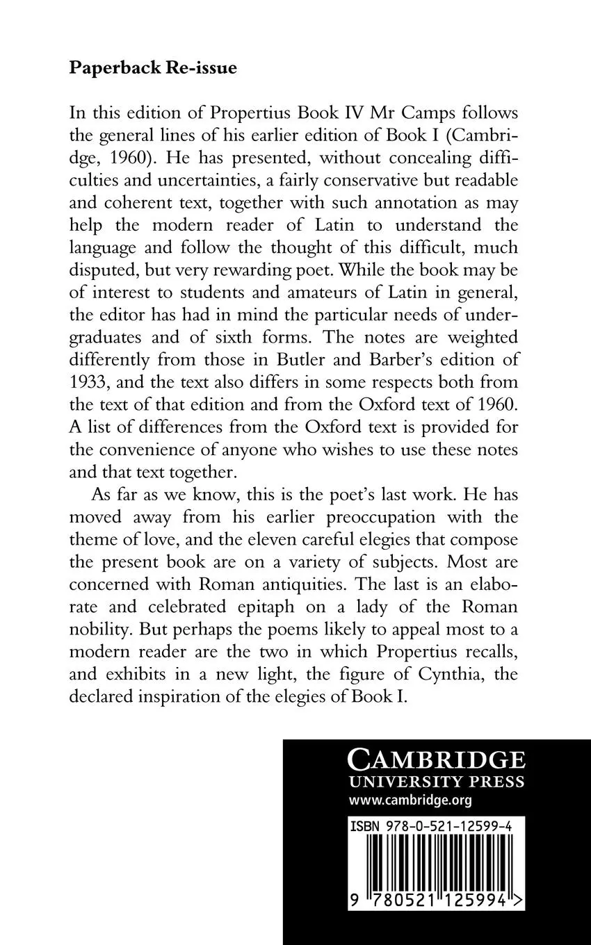 Rückseite: 9780521125994 | Propertius | Elegies Book 4 | Propertius (u. a.) | Taschenbuch | 2008