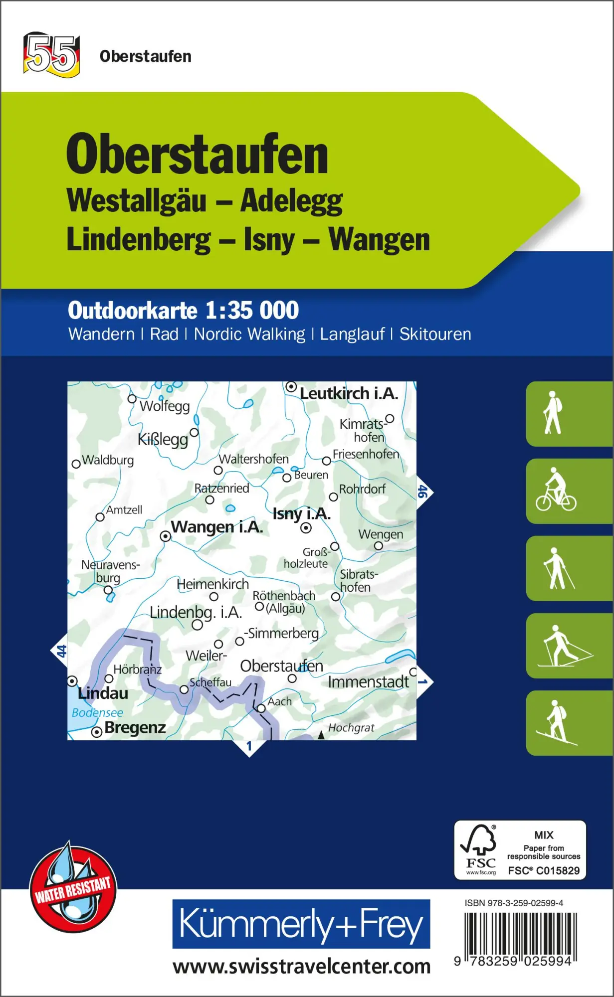 Rückseite: 9783259025994 | Kümmerly+Frey Outdoorkarte Deutschland 55 Oberstaufen 1:35.000 | AG