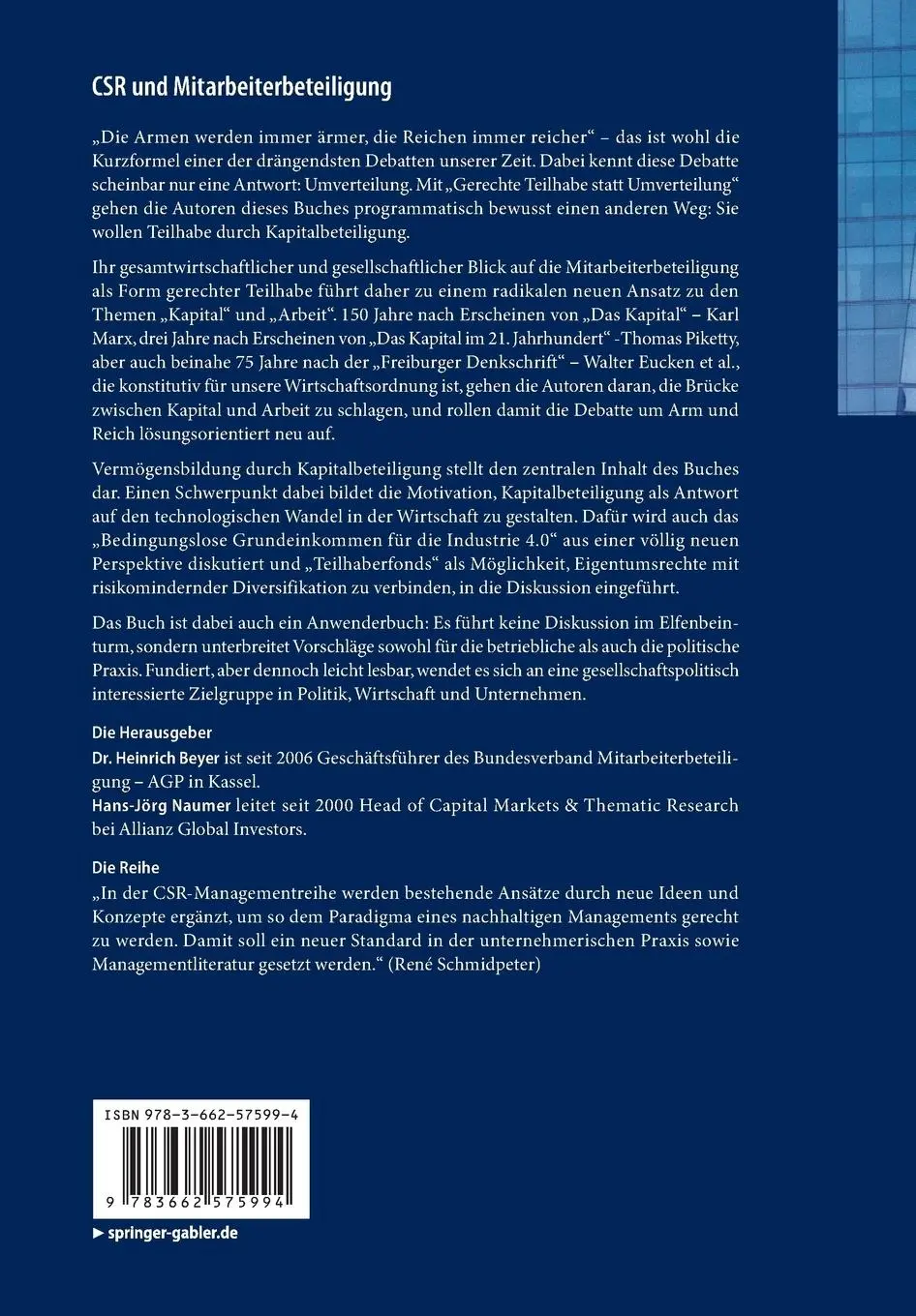 Rückseite: 9783662575994 | CSR und Mitarbeiterbeteiligung | Hans-Jörg Naumer (u. a.) | Buch