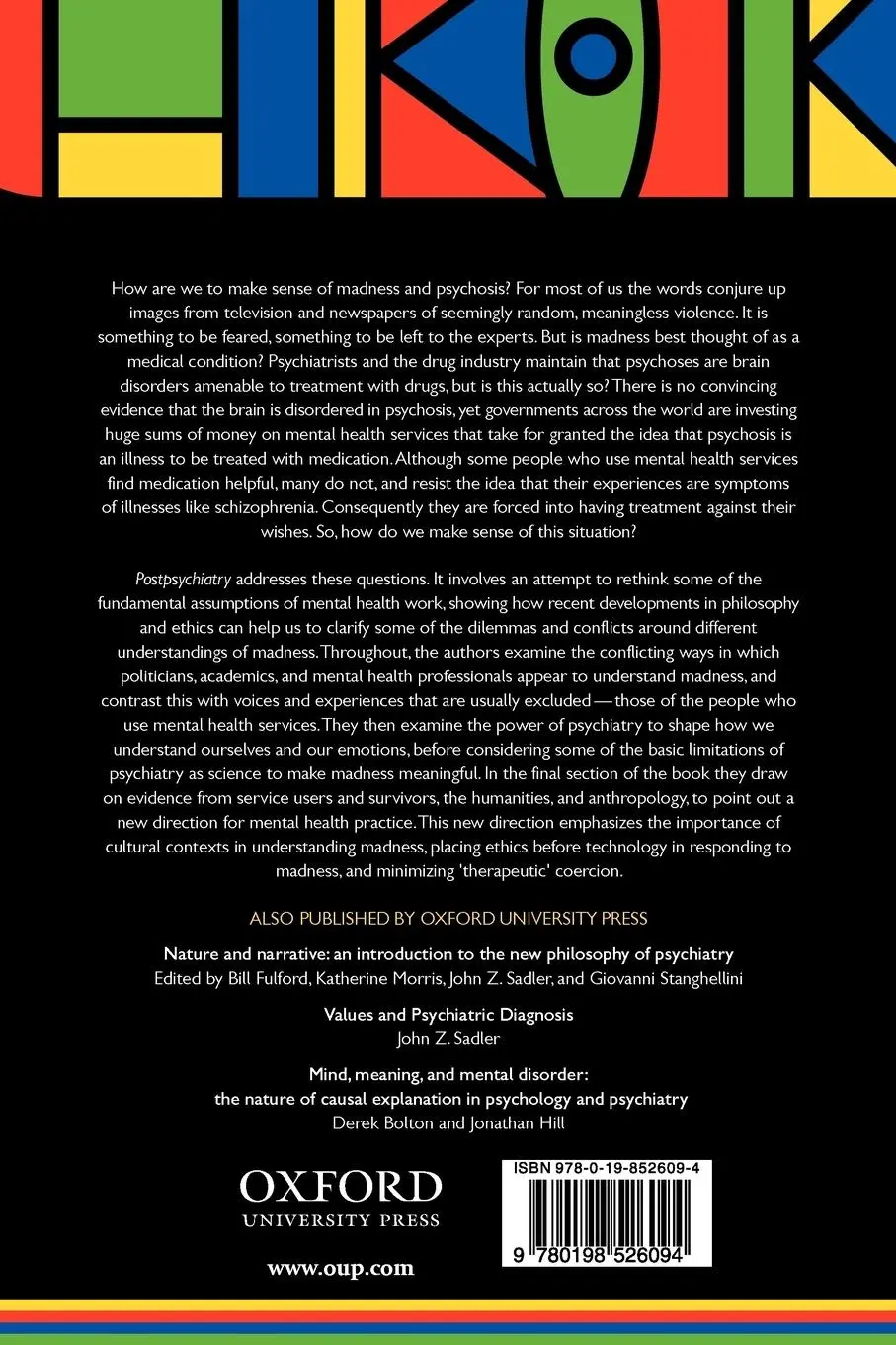 Rückseite: 9780198526094 | Postpsychiatry | Mental Health in a Postmodern World | Bracken (u. a.)