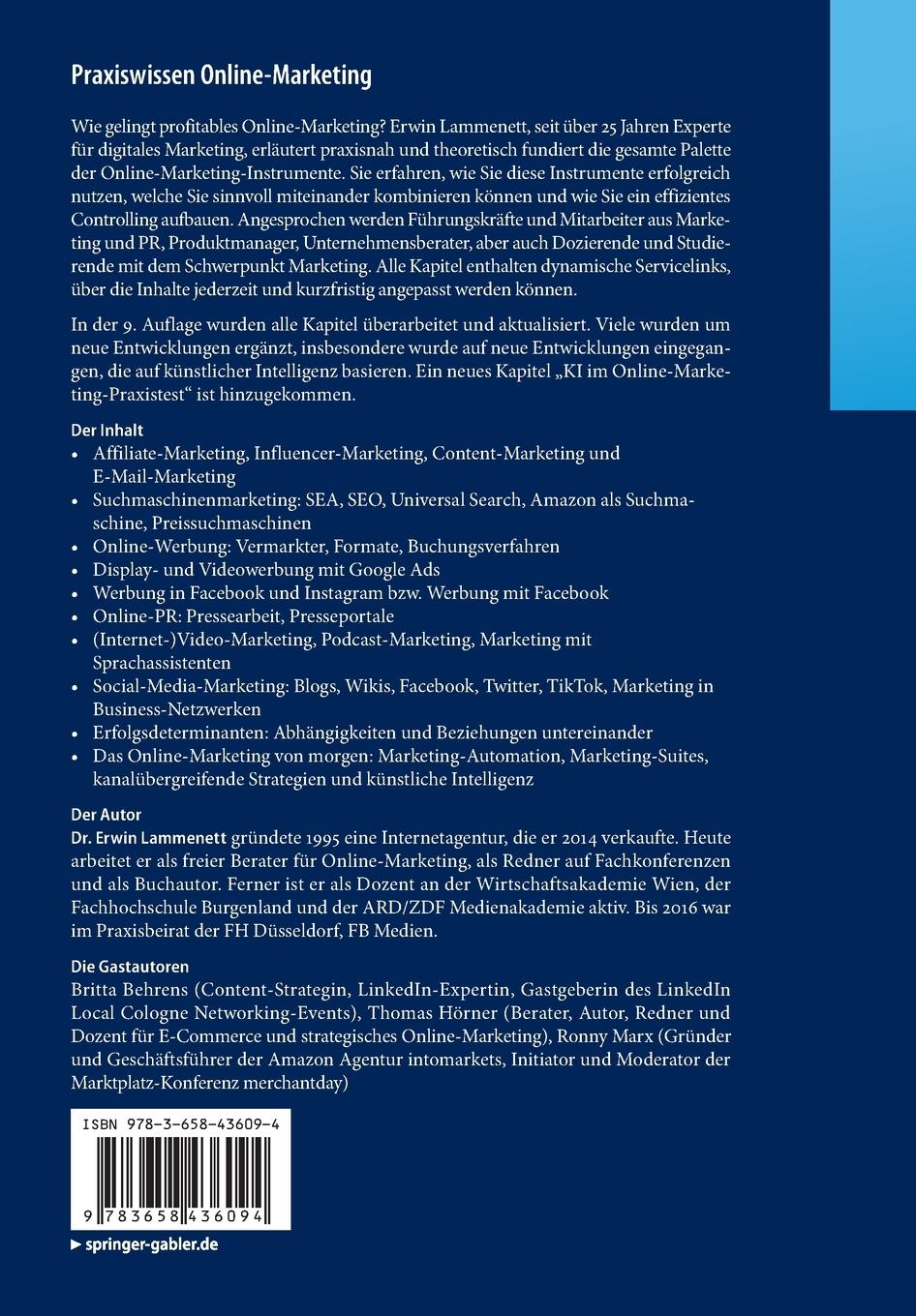 Rückseite: 9783658436094 | Praxiswissen Online-Marketing | Erwin Lammenett | Taschenbuch | xxi