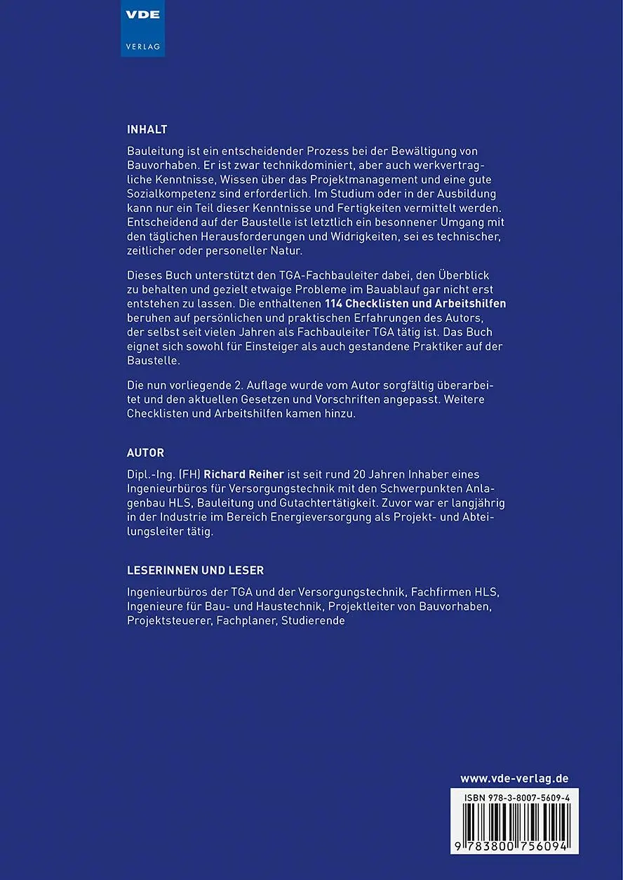 Rückseite: 9783800756094 | Bauleitung in der TGA | Richard Reiher | Taschenbuch | 198 S. | 2022