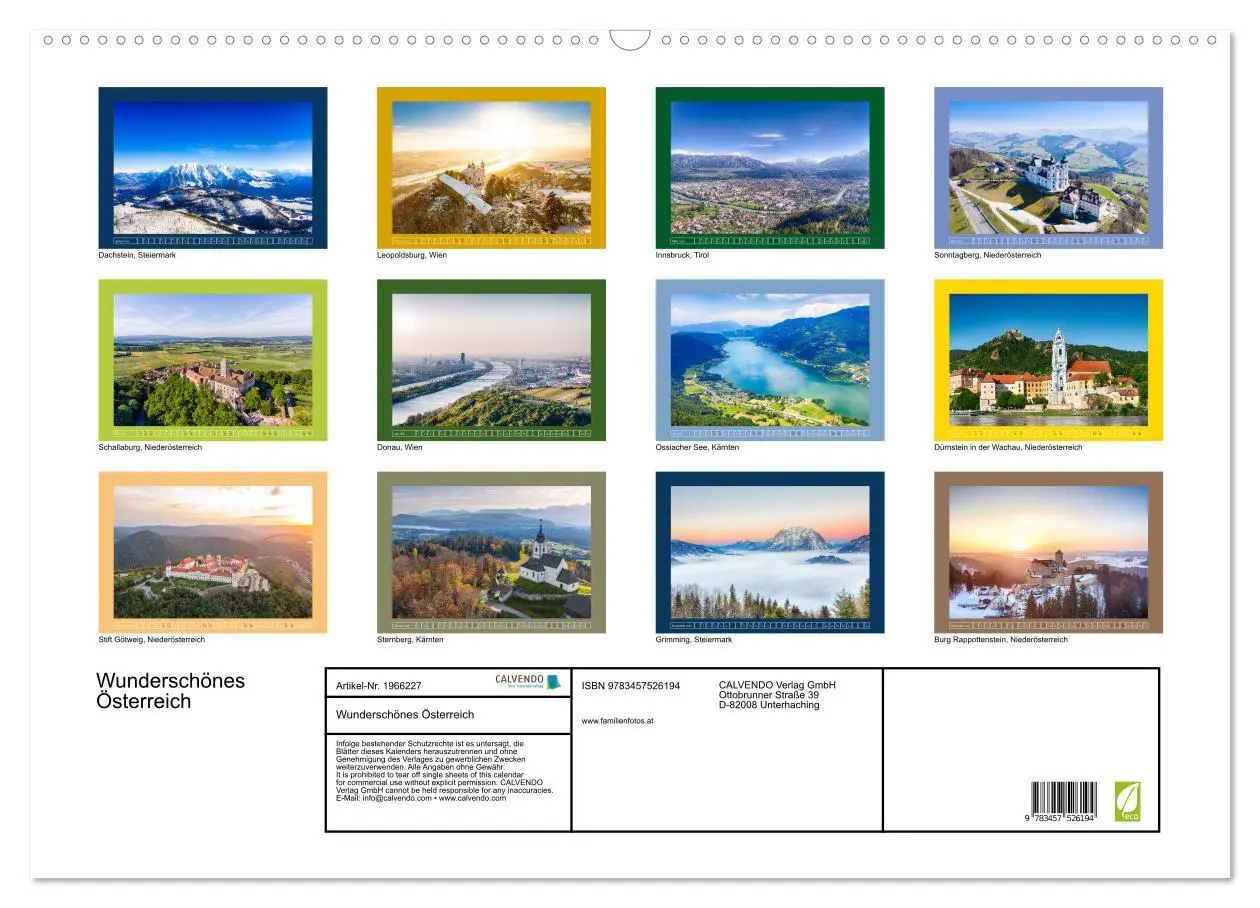 Bild: 9783457526194 | Wunderschönes Österreich (Wandkalender 2026 DIN A2 quer), CALVENDO...