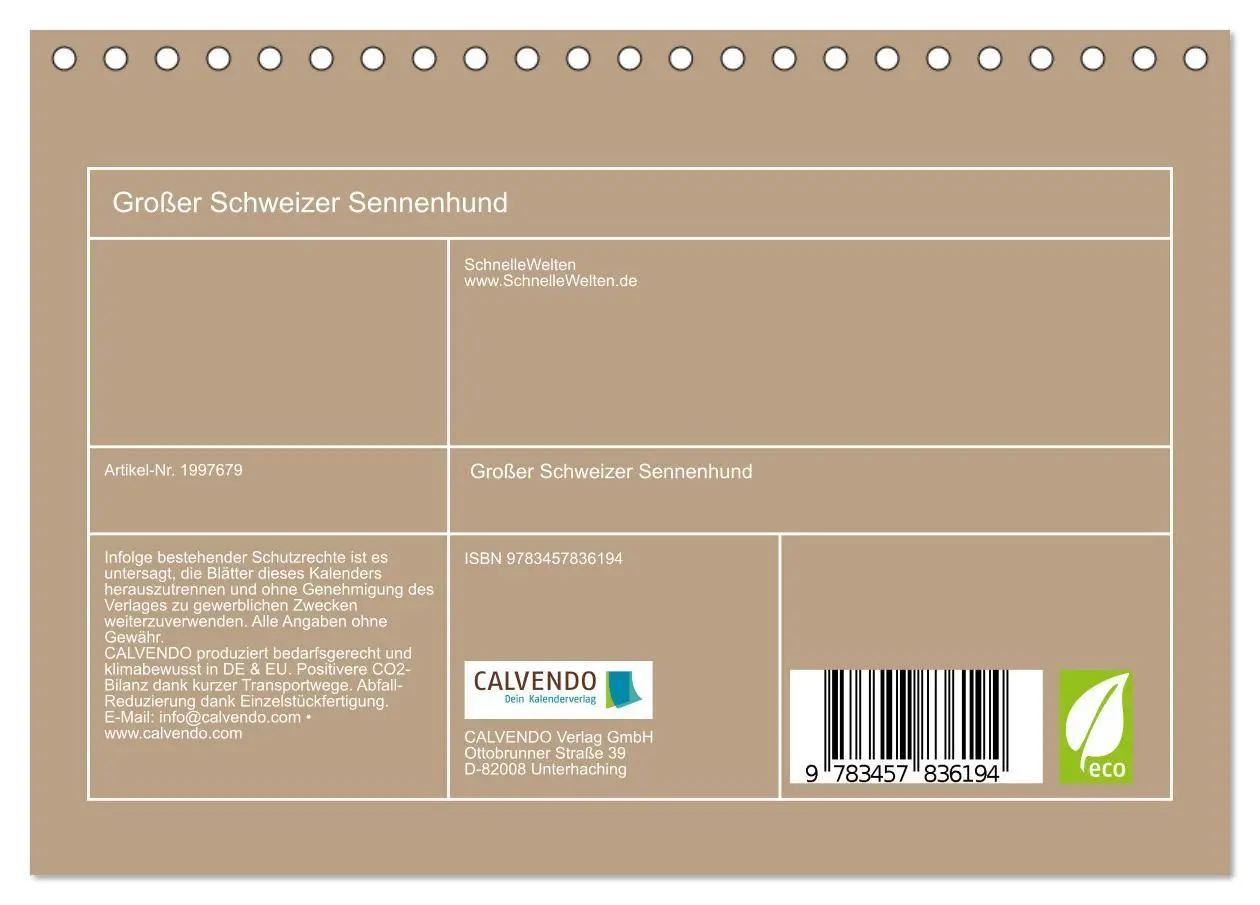 Bild: 9783457836194 | Großer Schweizer Sennenhund (Tischkalender 2026 DIN A5 quer),...