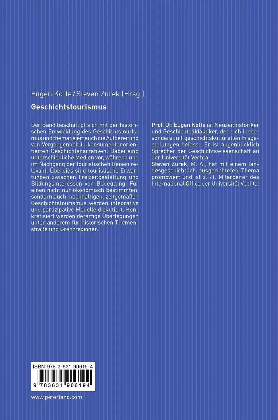 Rückseite: 9783631906194 | Geschichtstourismus | Eugen Kotte (u. a.) | Buch | Deutsch | 2023