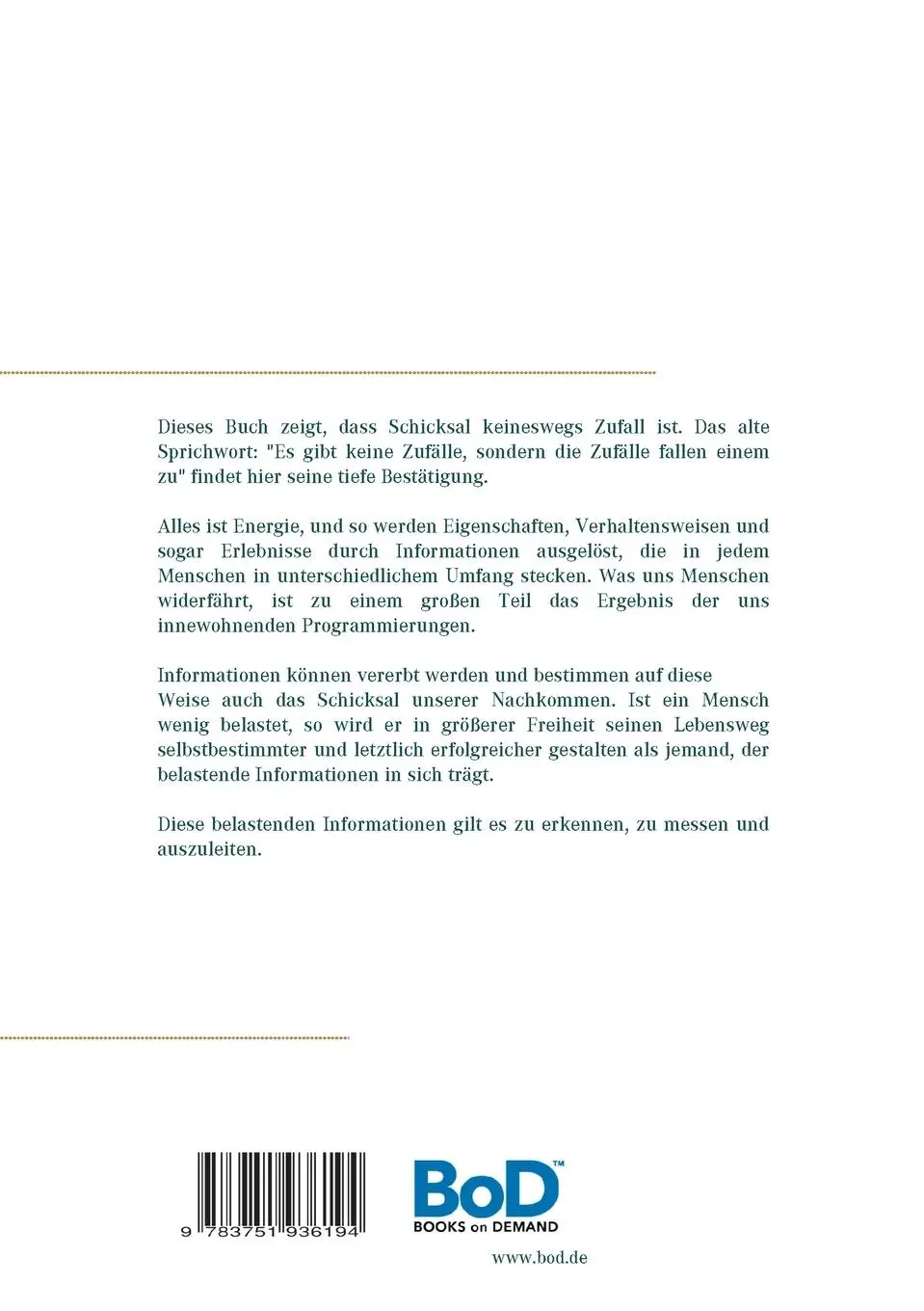 Rückseite: 9783751936194 | Schicksal | Wie Informationen unser Leben bestimmen | Mathias Künlen