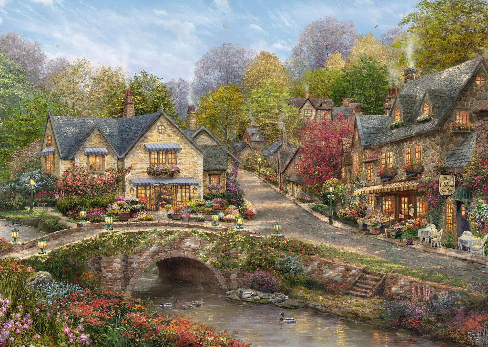 Bild: 4001504586294 | Sommer in Cobblestone Village | Puzzle Thomas Kinkade 2000 Teile