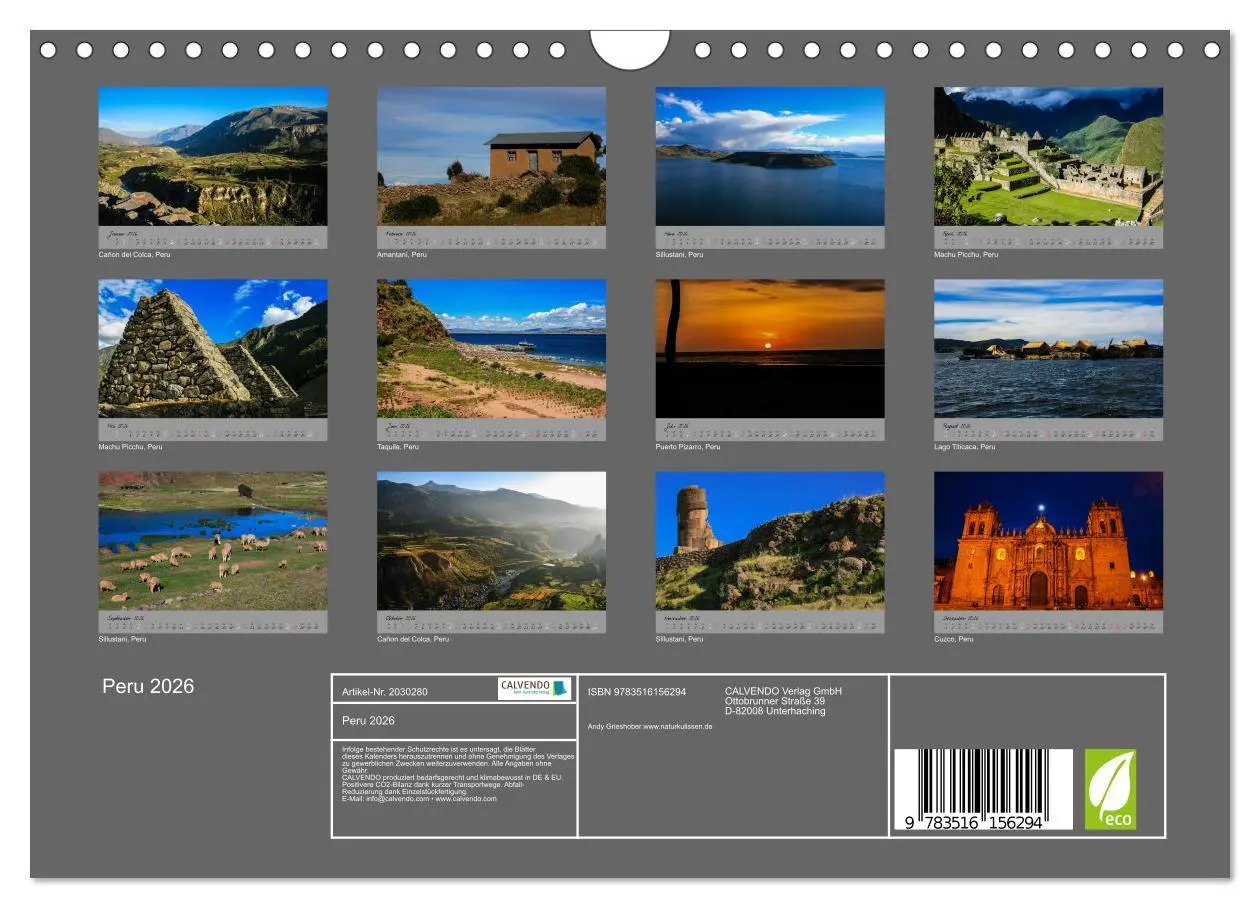 Bild: 9783516156294 | Peru 2026 (Wandkalender 2026 DIN A4 quer), CALVENDO Monatskalender