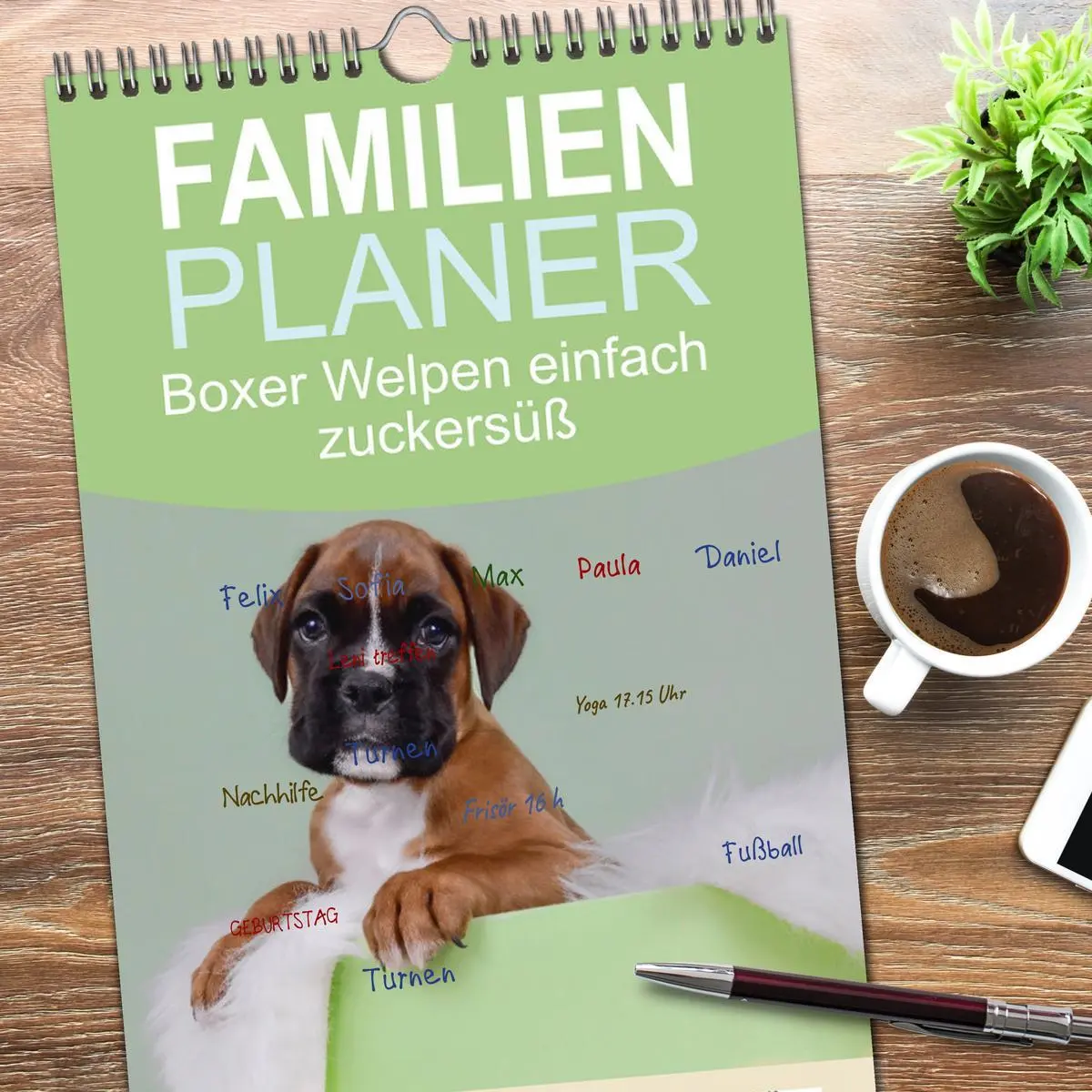 Bild: 9783516606294 | Familienplaner 2026 - Boxer Welpen einfach zuckersüß mit 5 Spalten...