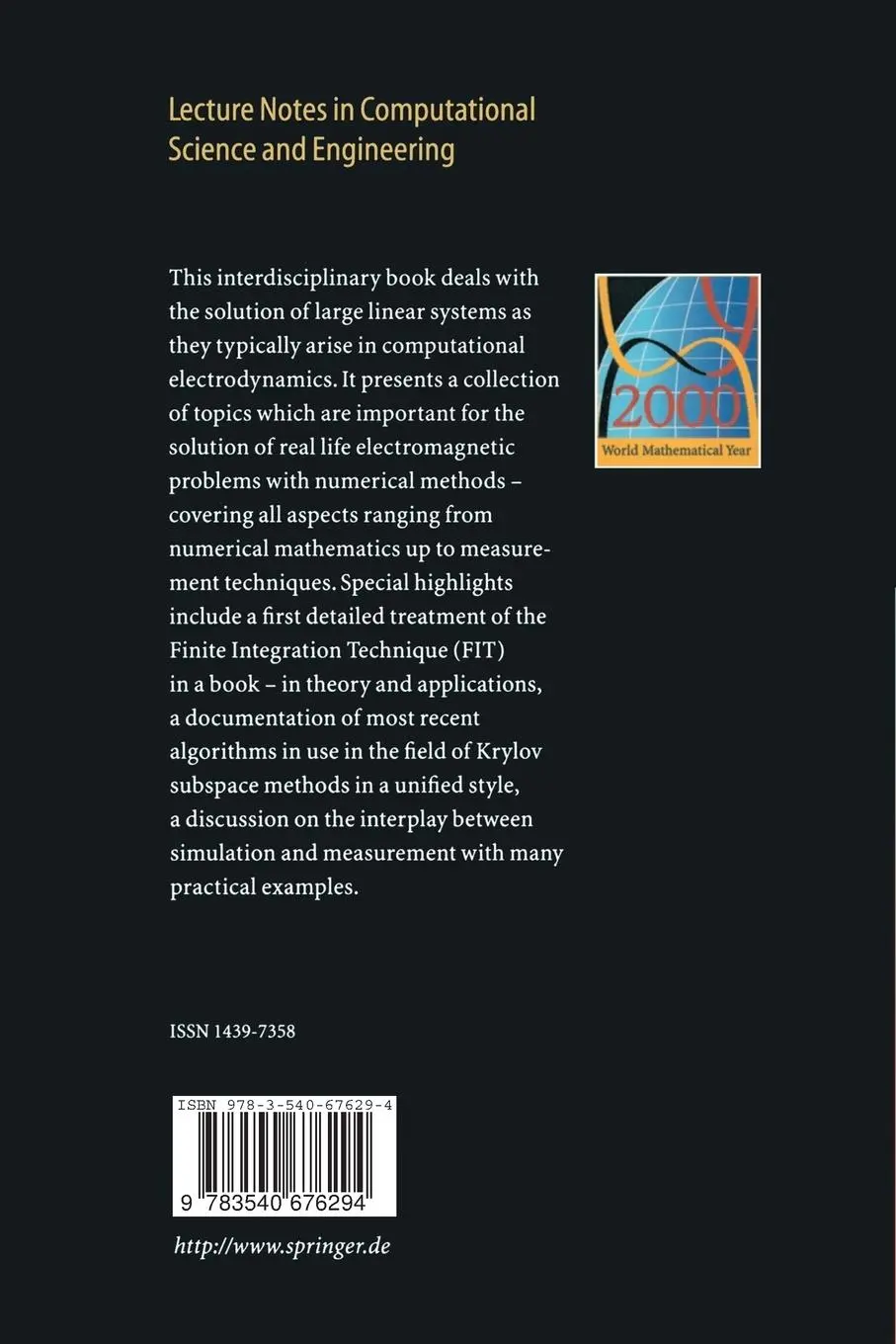 Rückseite: 9783540676294 | Numerical Methods in Computational Electrodynamics | Ursula Van Rienen