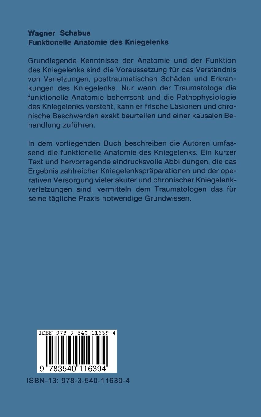 Rückseite: 9783540116394 | Funktionelle Anatomie des Kniegelenks | R. Schabus (u. a.) | Buch